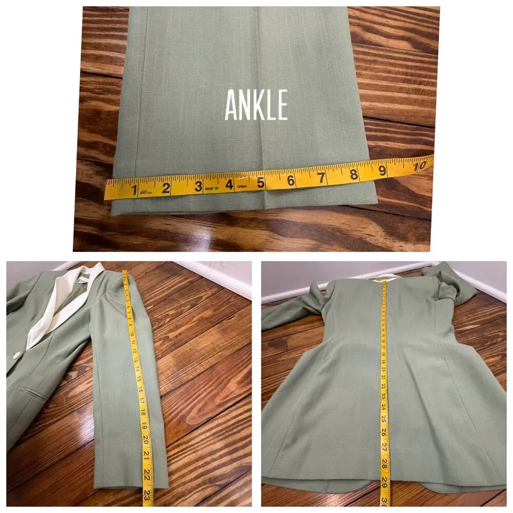 Vintage 90s Sage Green Power Suit Set | High Waisted Trousers Shawl Collar